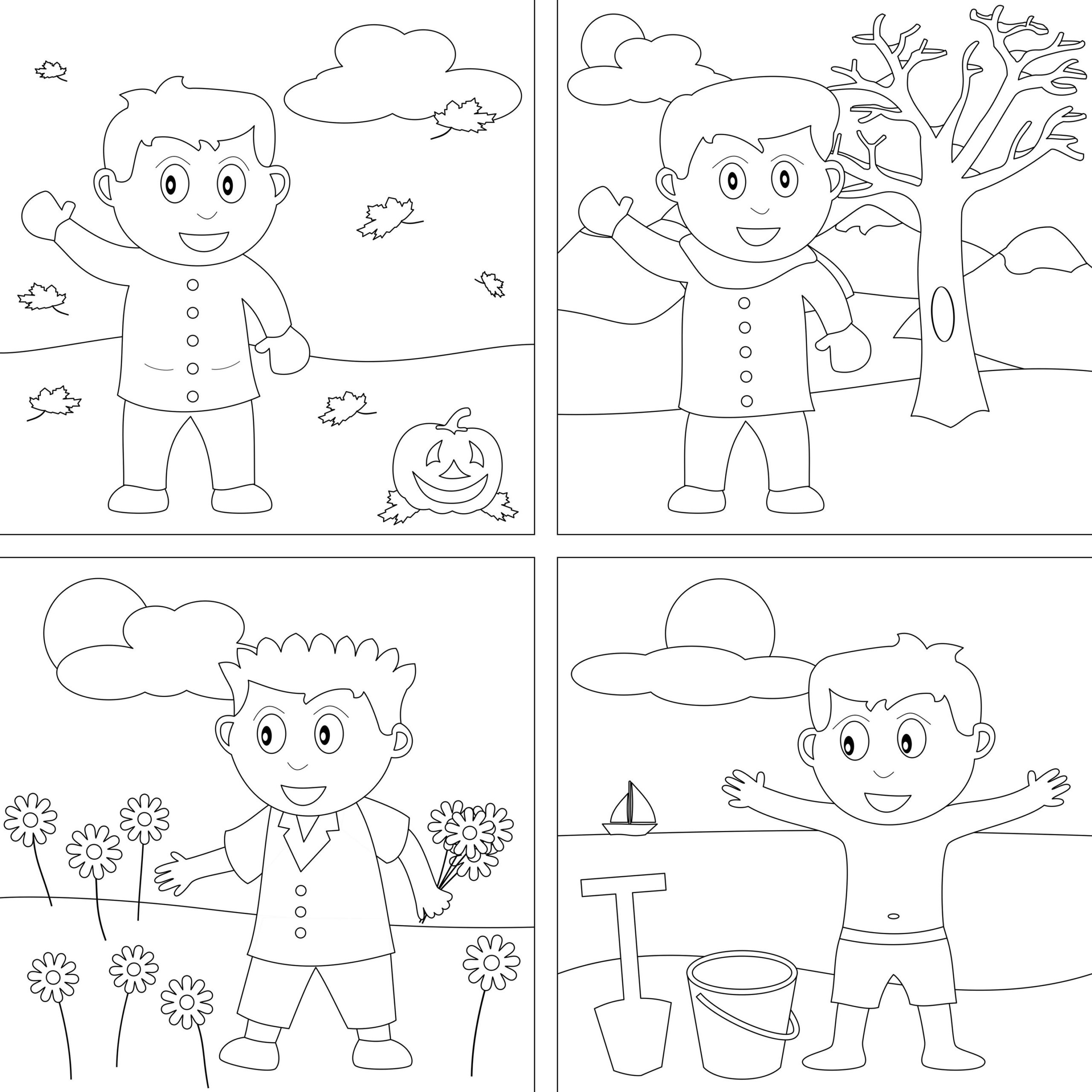 4 Seasons Coloring Pages | Seasons Worksheets, Seasons