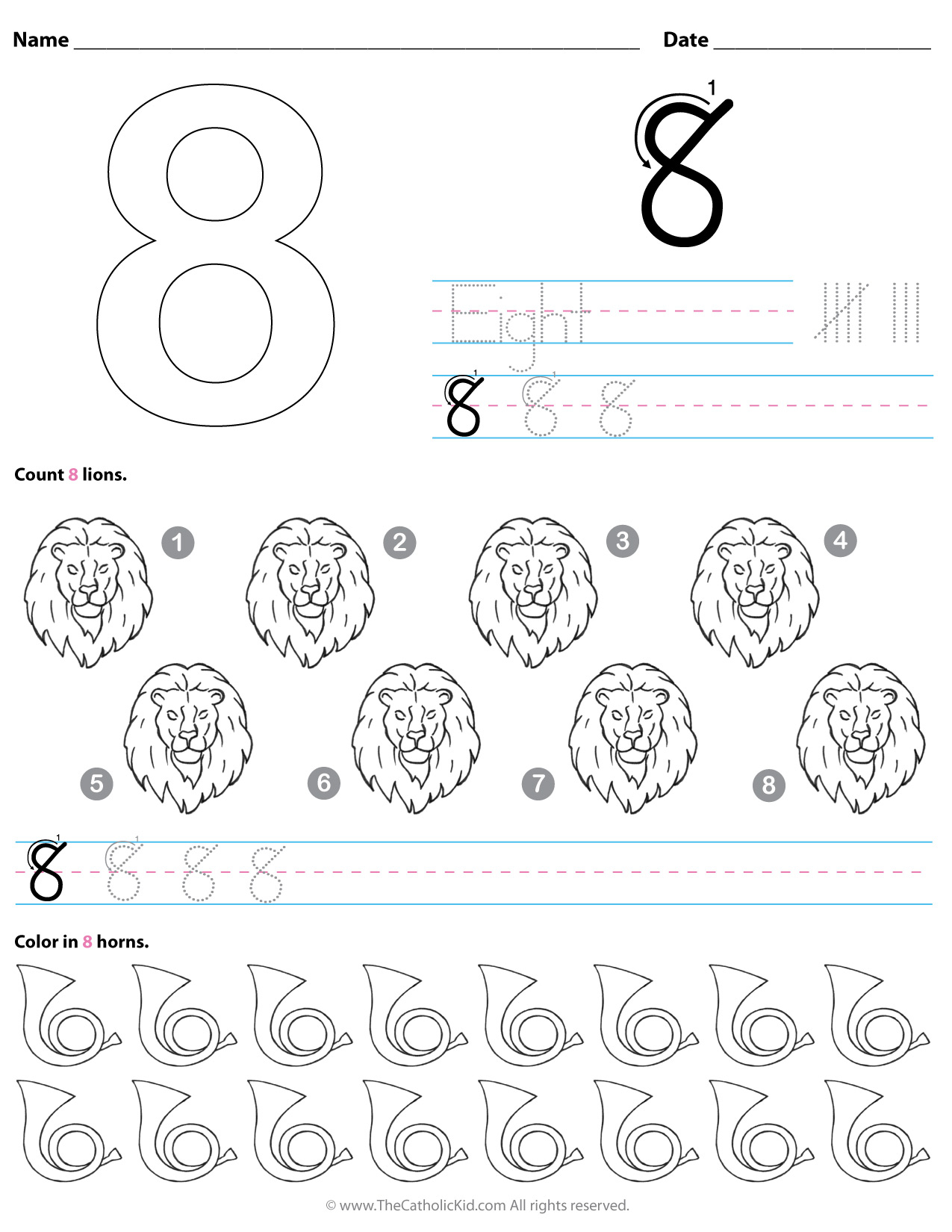 Catholic Number 8 Worksheet Preschool Kindergarten Coloring