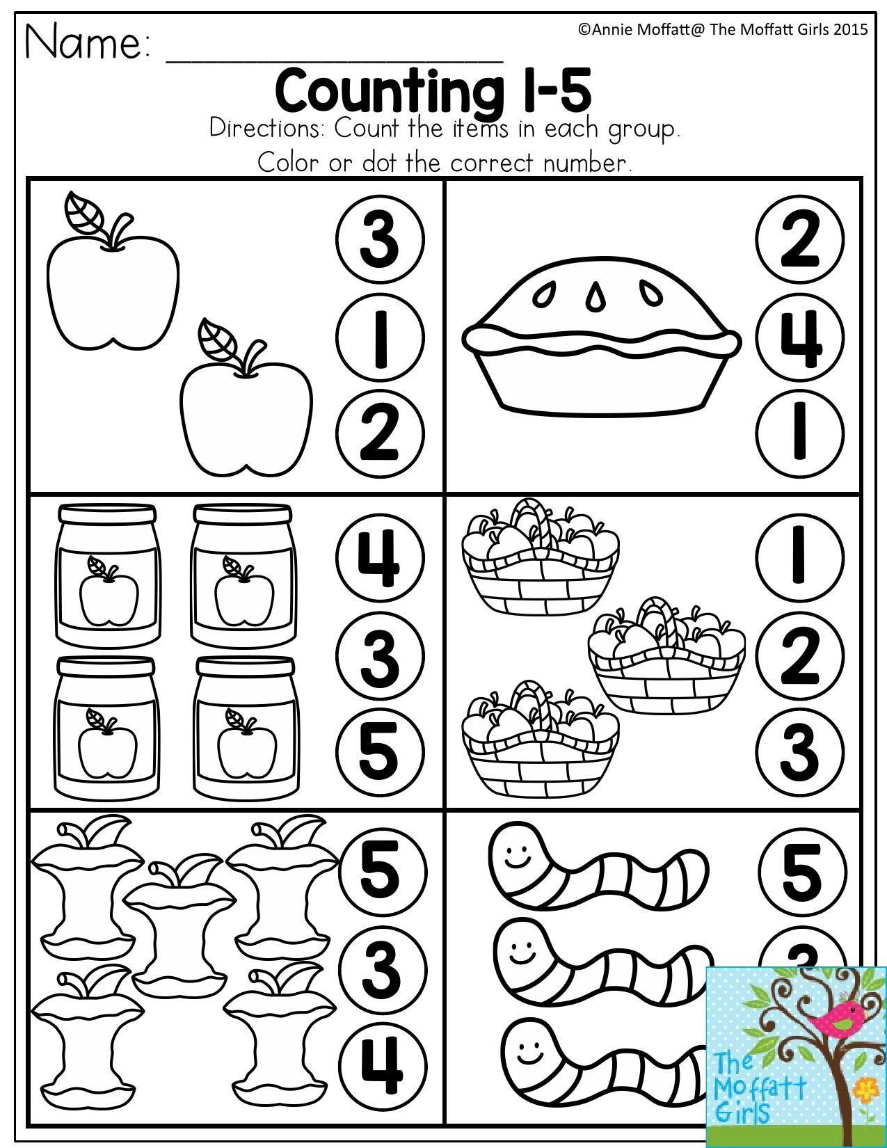 Counting 1-5. Count The Items In Each Group And Dot Or Color
