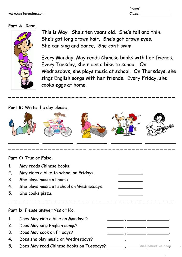 Days Of The Week - Simple Reading Comprehension - English