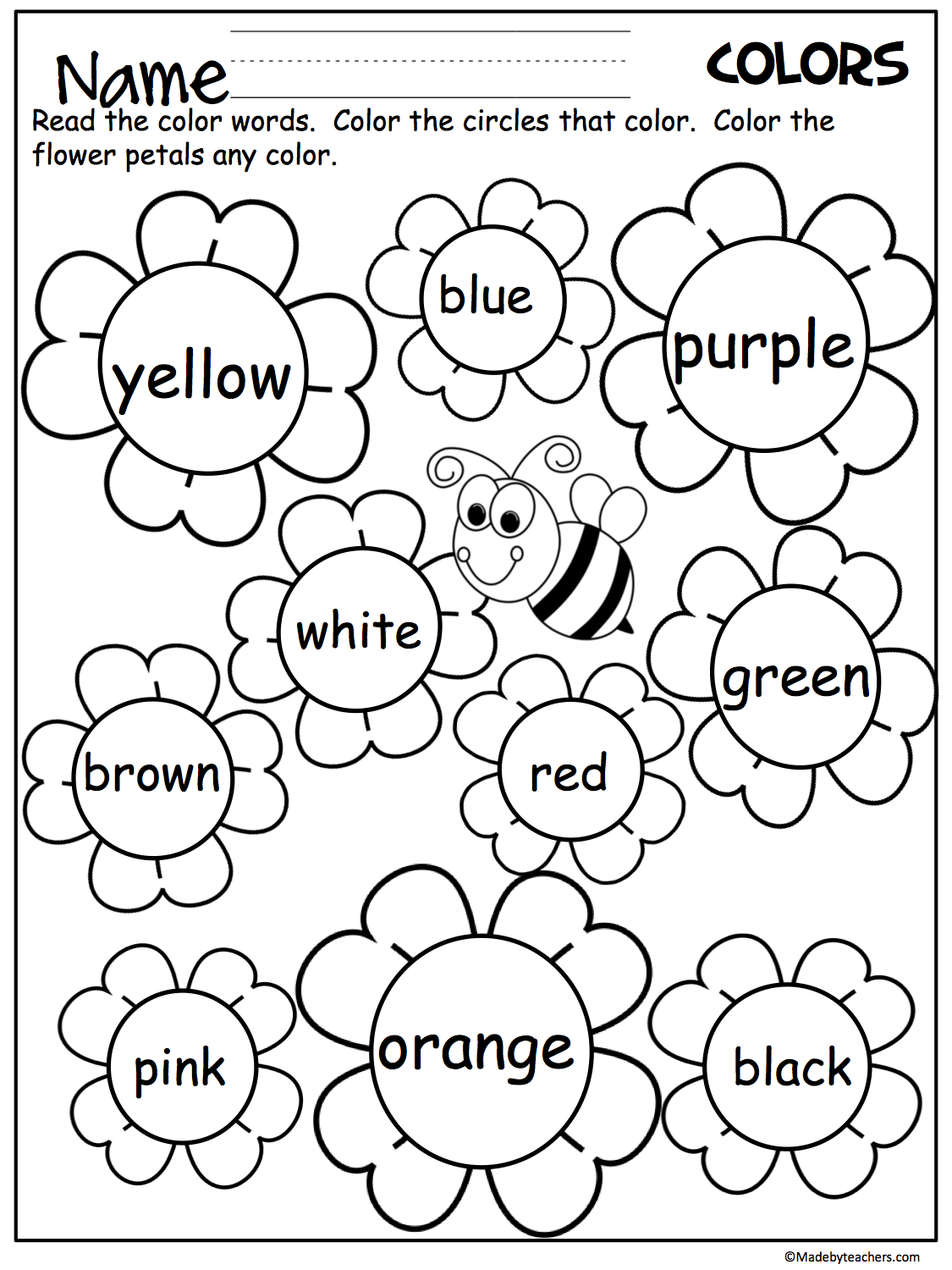 Flower Color Words Worksheet - Madebyteachers | Teaching