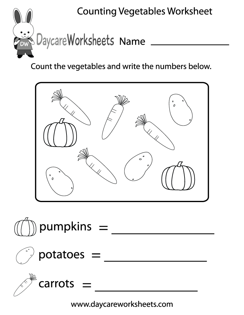 Free Counting Vegetables Worksheet For Preschool | Preschool