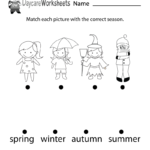 Free Preschool Match The Seasons Worksheet | Seasons