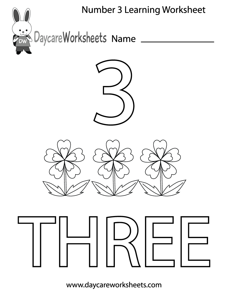 Free Preschool Number Three Learning Worksheet | Learning