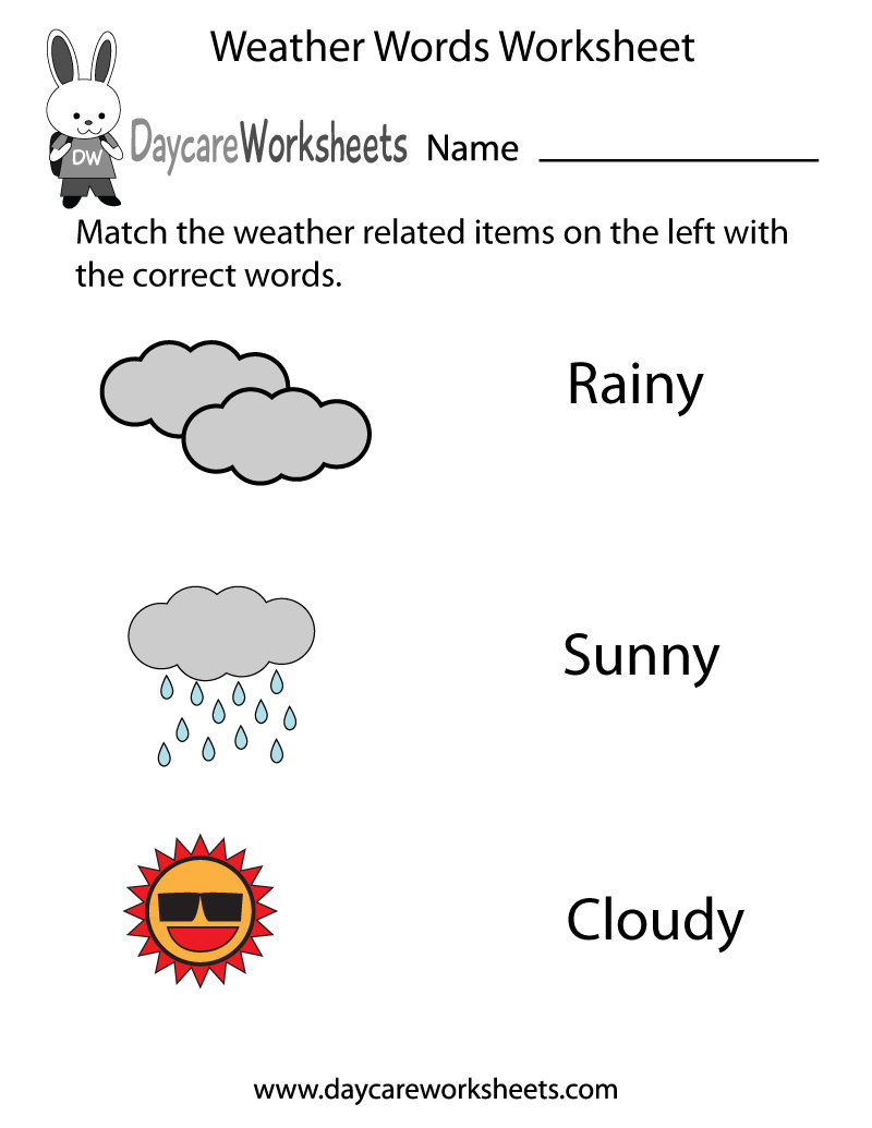 Free Preschool Weather Words Worksheet | Weather Words