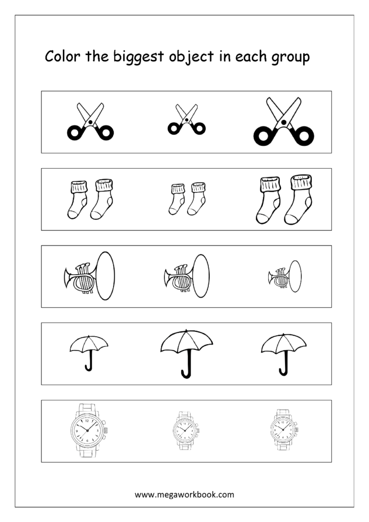 free printable big and small worksheets size comparison preschool