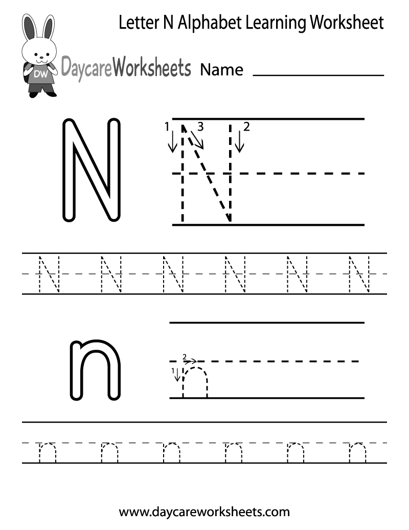 Free Printable Letter N Alphabet Learning Worksheet For