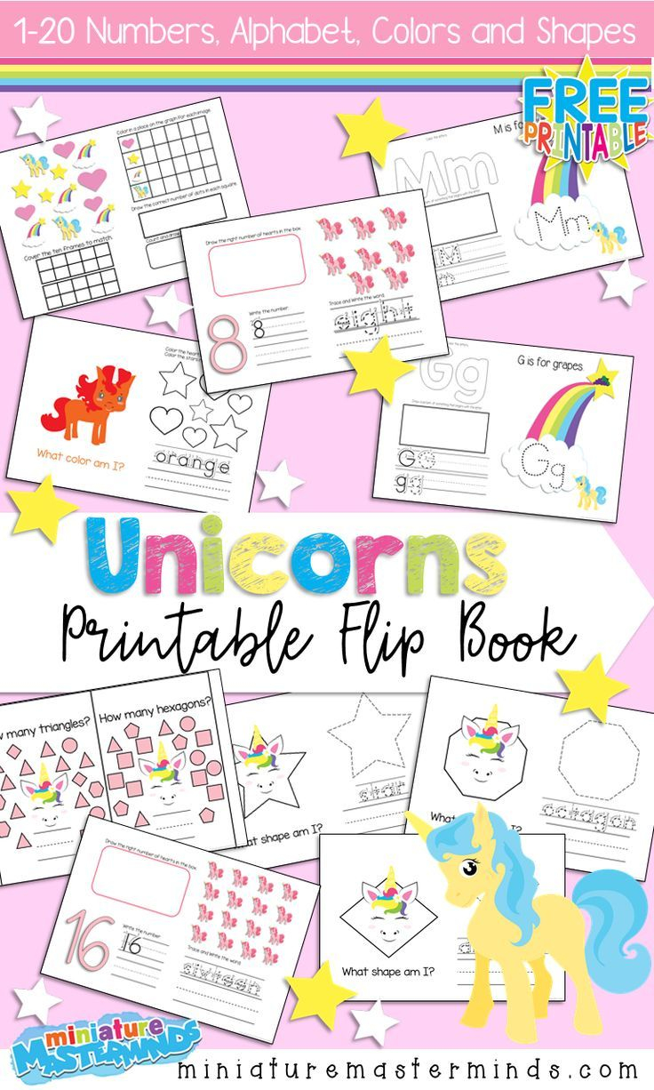 Free Printable Unicorn Themed Flip Book 1-20 Numbers, Colors