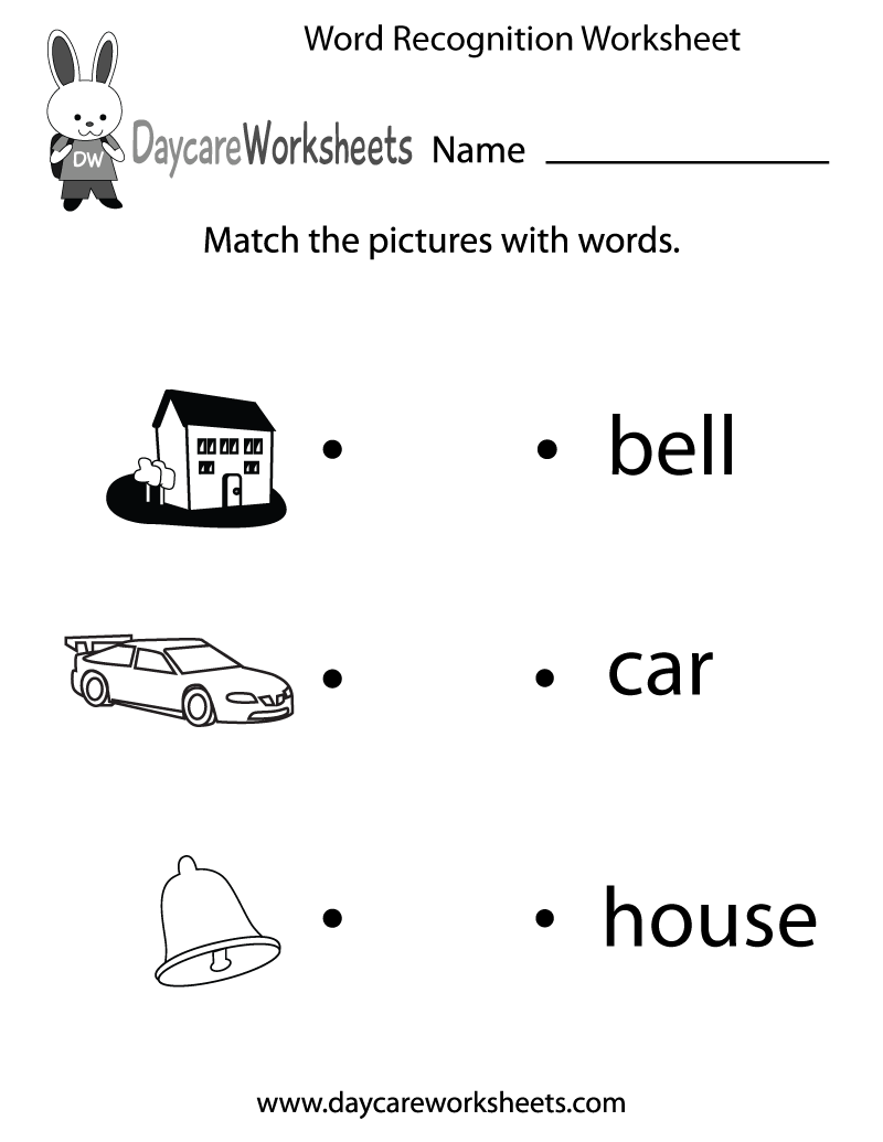 Free Word Recognition Worksheet For Preschool