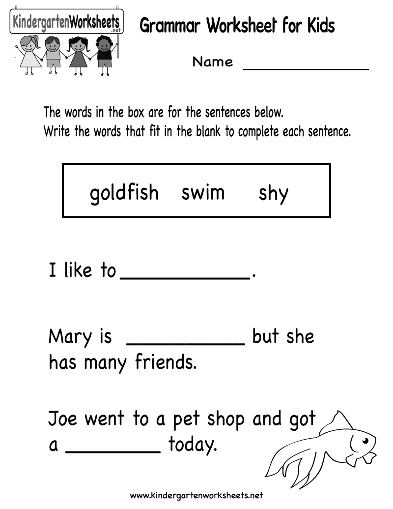 Grammar Worksheet For Kids - Free Kindergarten English
