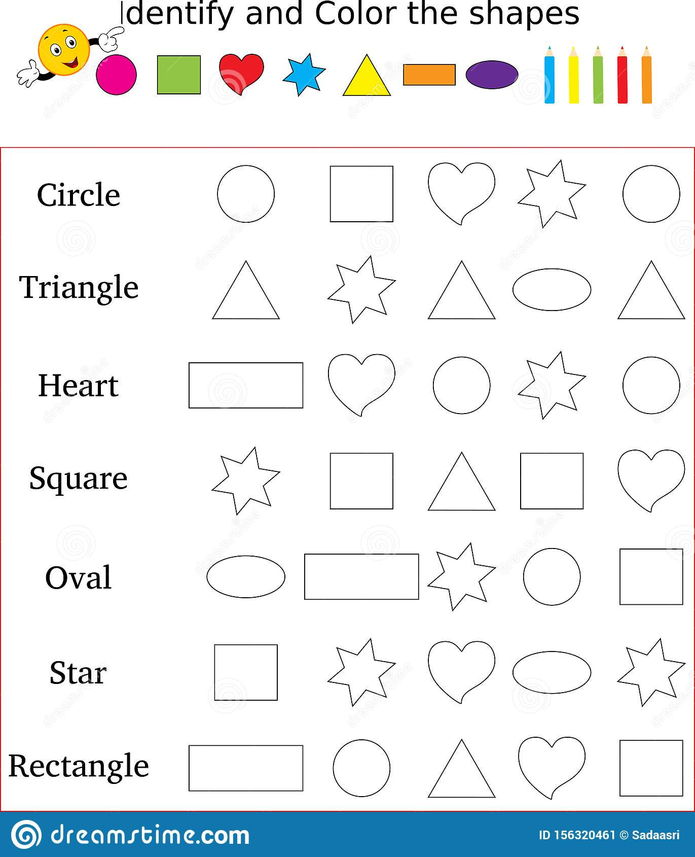 Identify And Color The Correct Shape Worksheet Stock Image