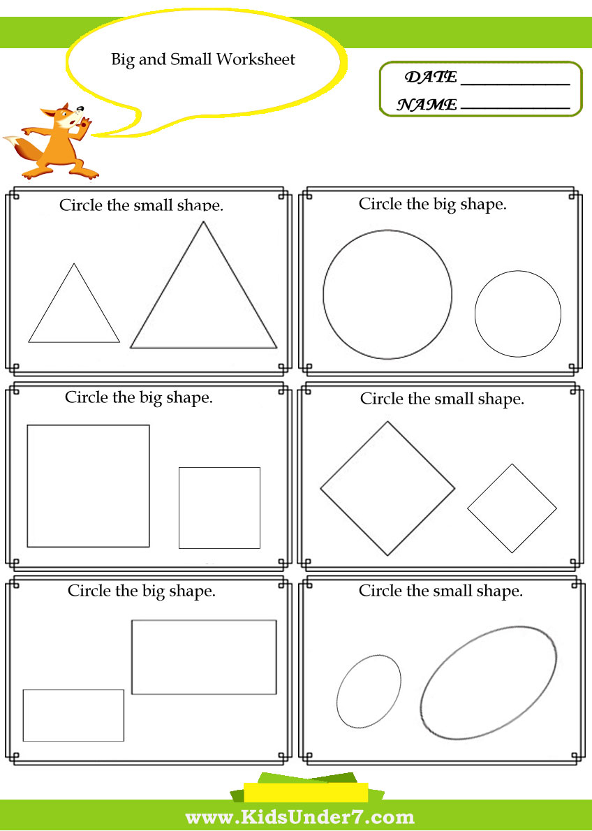 Kids Under 7: Big And Small Worksheet