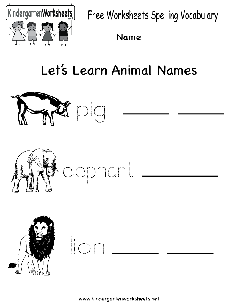 Kindergarten Free Spelling And Vocabulary Worksheet