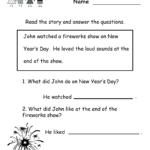 Kindergarten New Year's Reading Worksheet Printable