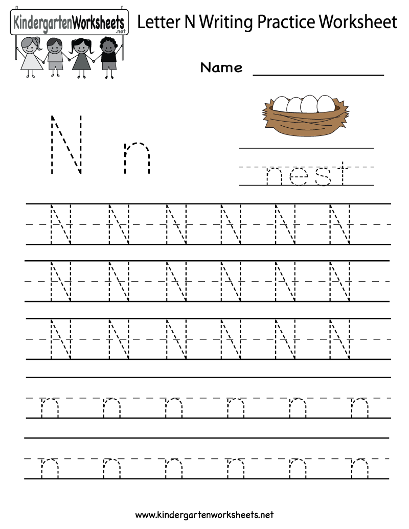 Letter N Writing Practice Worksheet - Free Kindergarten