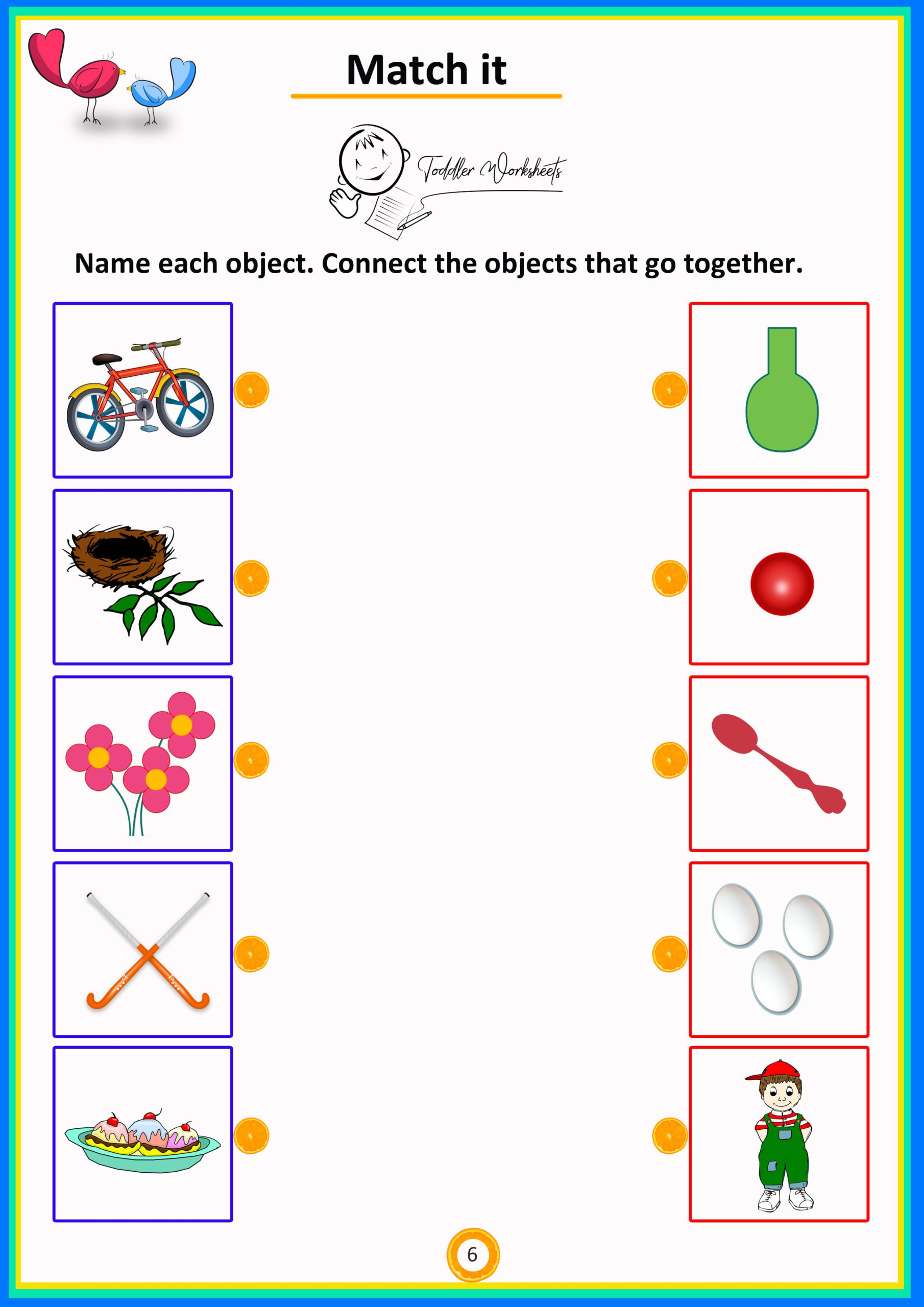 Match It 6 Objects Toddlers Worksheets | Preschool Math