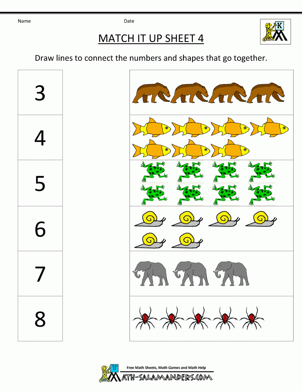 Mathematics Preschool Worksheets Kindergarten Math Match It