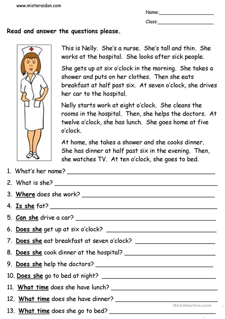 Nelly The Nurse - Reading Comprehension - English Esl