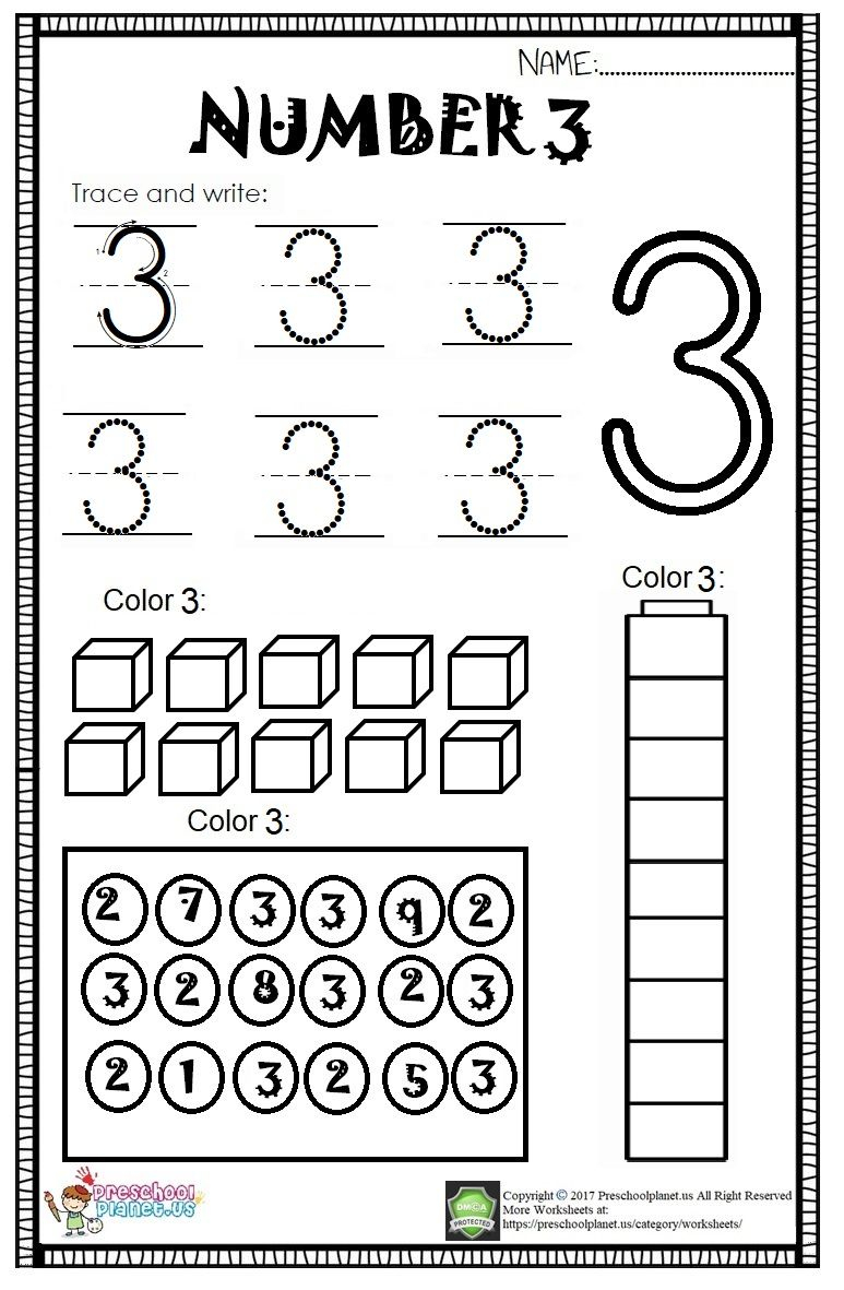 Number 3 Worksheet For Kids | Preschool Number Worksheets