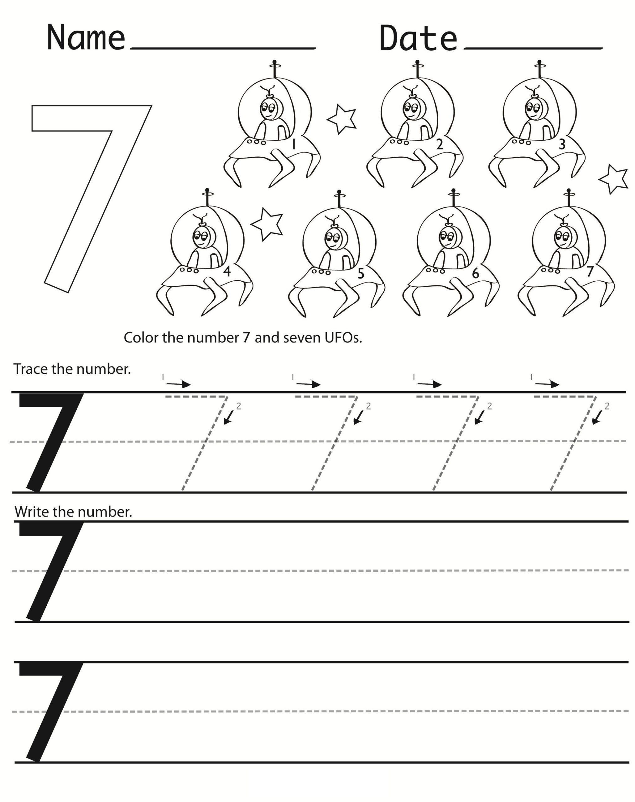 Number 7 Worksheets For Preschools | Number Worksheets