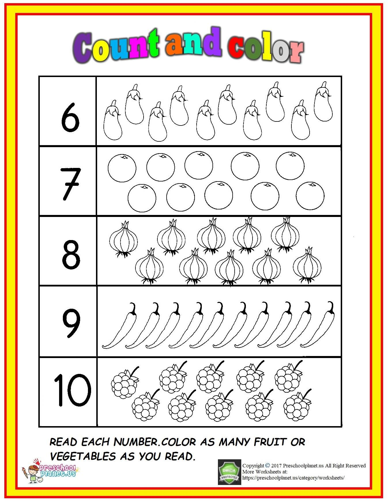 Number Count And Color 6-10 Worksheet | 1. Sınıf Matematik