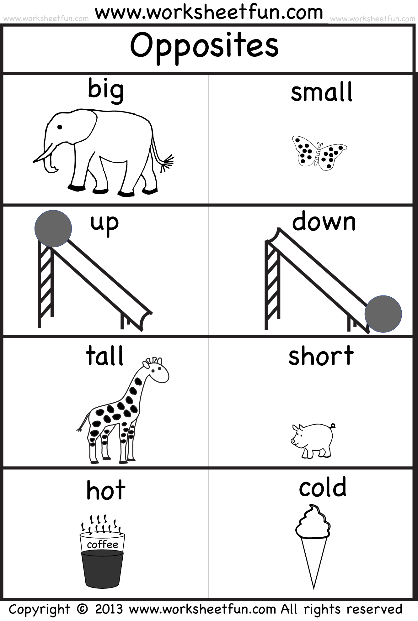 Opposites – 2 Worksheets | Opposites Preschool, Preschool