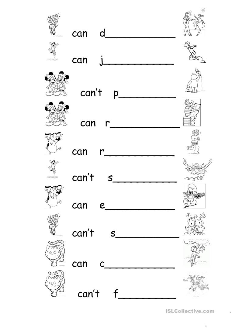 Preschool Can, Can't And Action Verbs - English Esl
