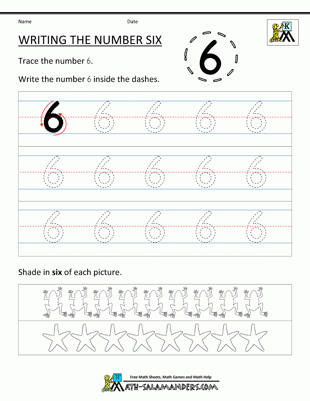 Kindergarden The Number 6 Worksheets