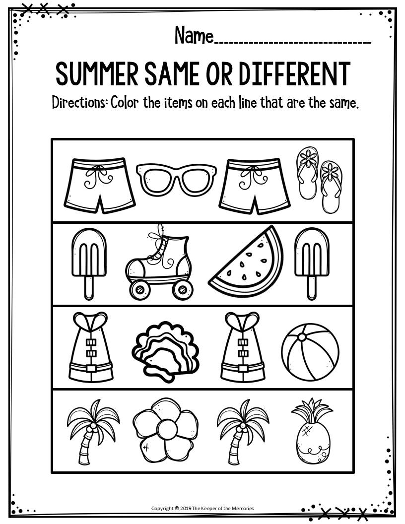 Preschool Worksheets Summer Same Or Different - The Keeper