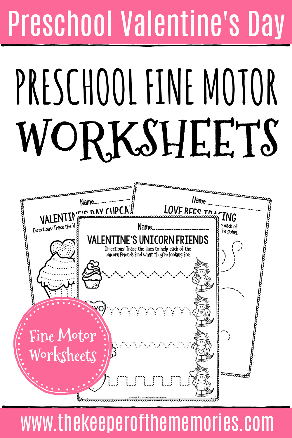 Printable Fine Motor Valentine's Day Preschool Worksheets