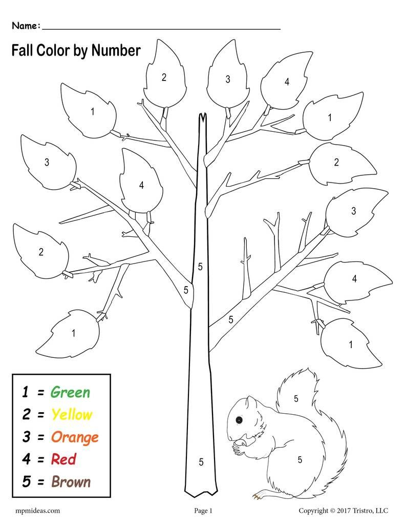 Printable Preschool Fall Themed Color-By-Number Worksheet