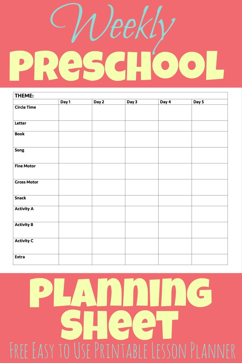 Printable Preschool Week Planning Sheet - More Excellent Me