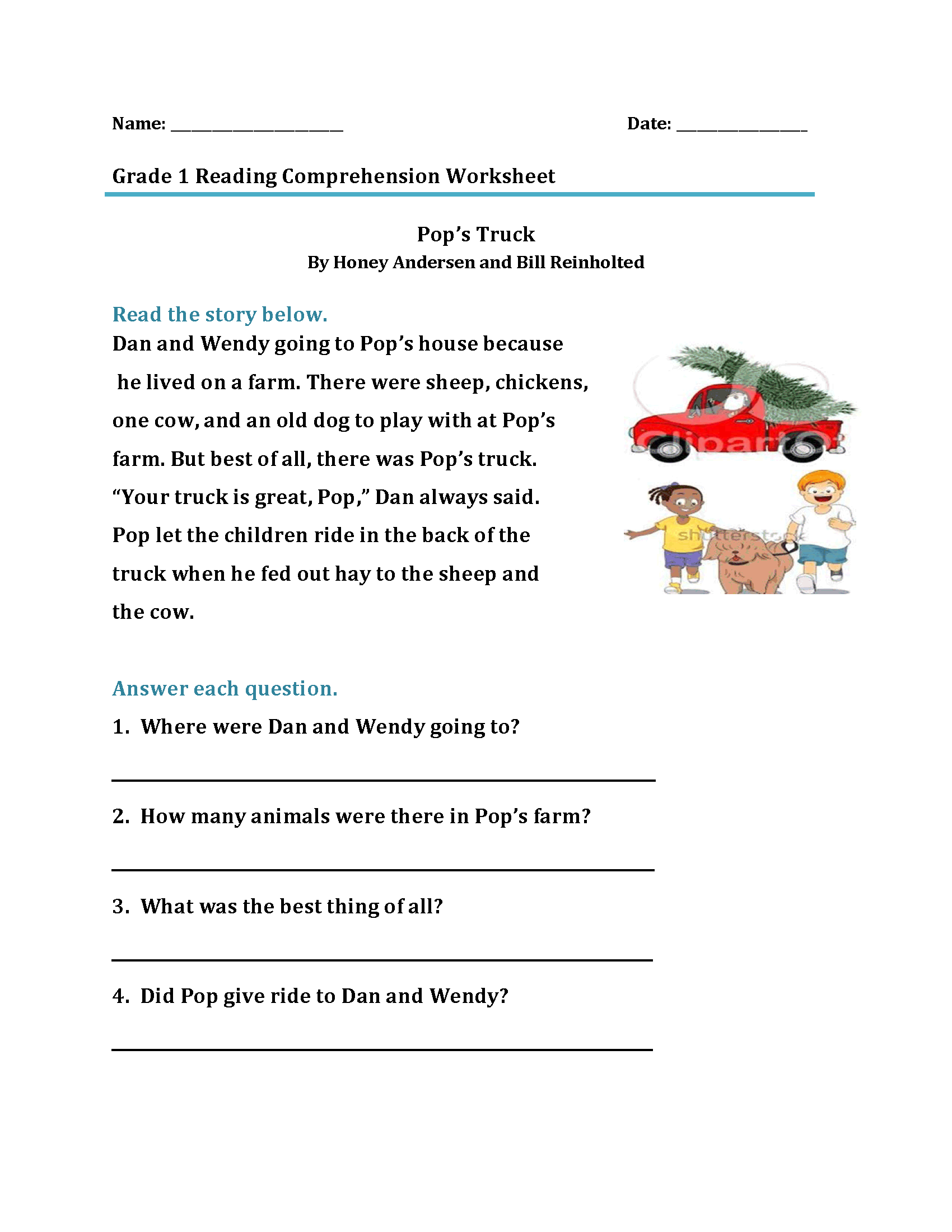 Reading Exercises For 1St Graders Grade Worksheets Best