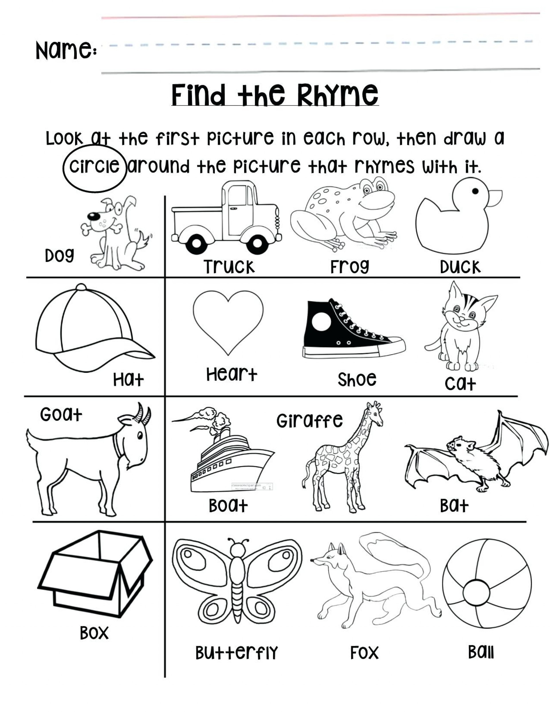 rhyming worksheets for kindergarten best bren rhyming words worksheet