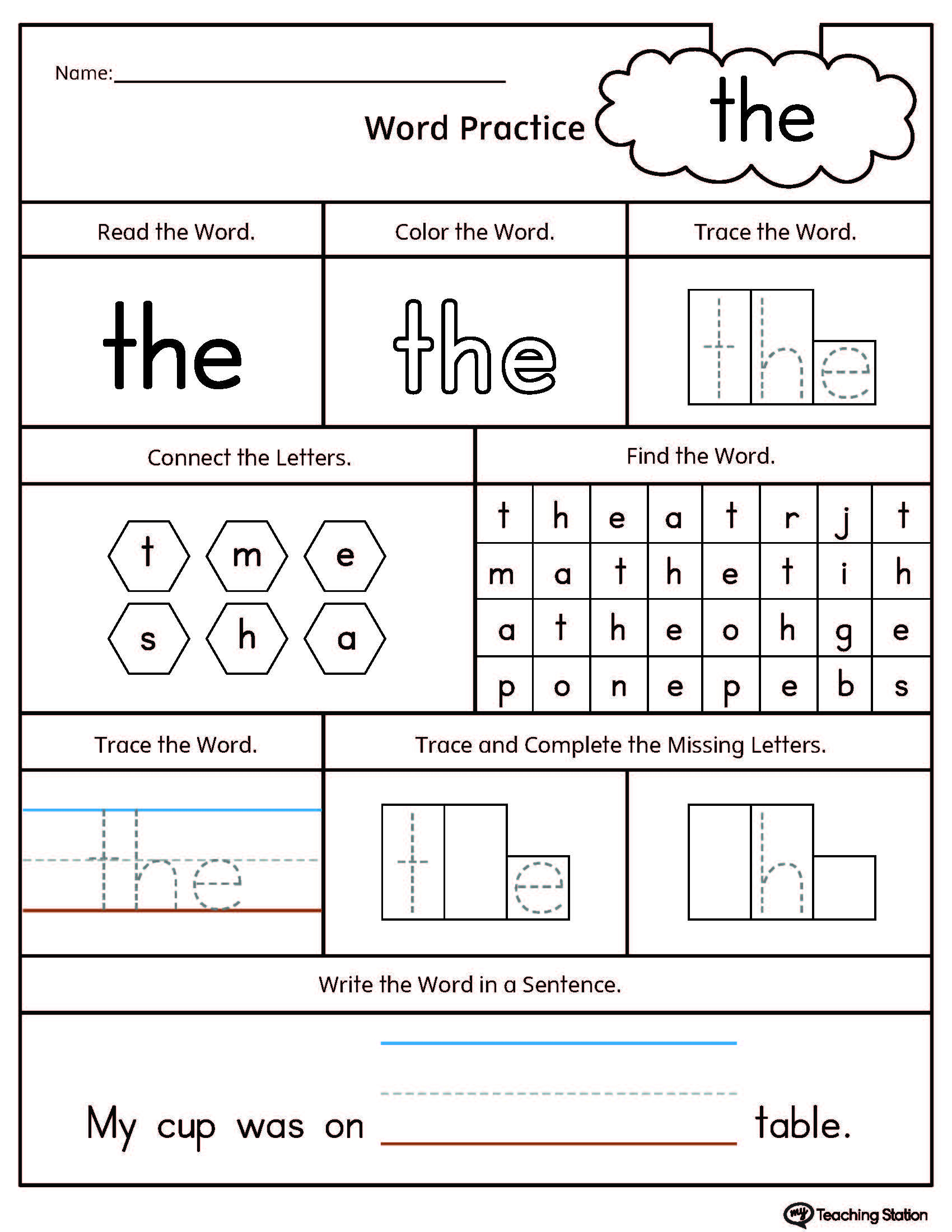 Sight Word The Printable Worksheet | Myteachingstation