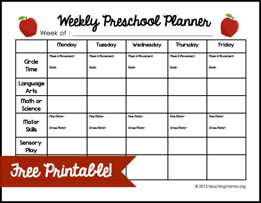 Weekly Preschool Planner | Preschool Lesson Plan Template