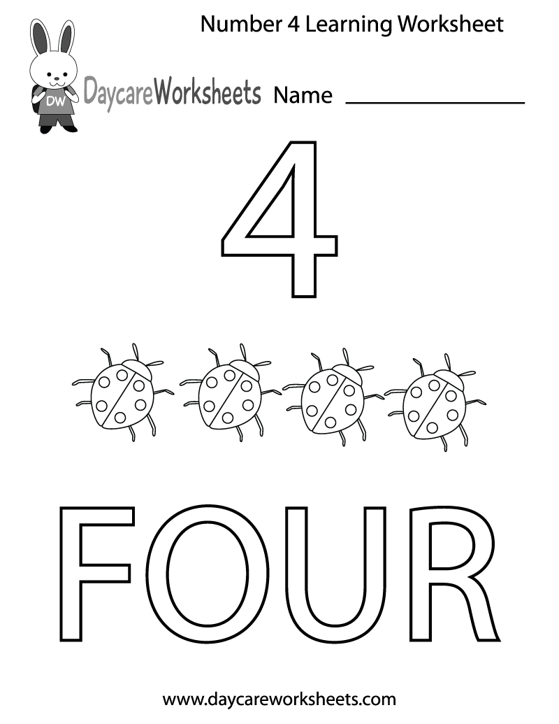 Worksheet ~ Free Preschool Number Four Learningt Printable