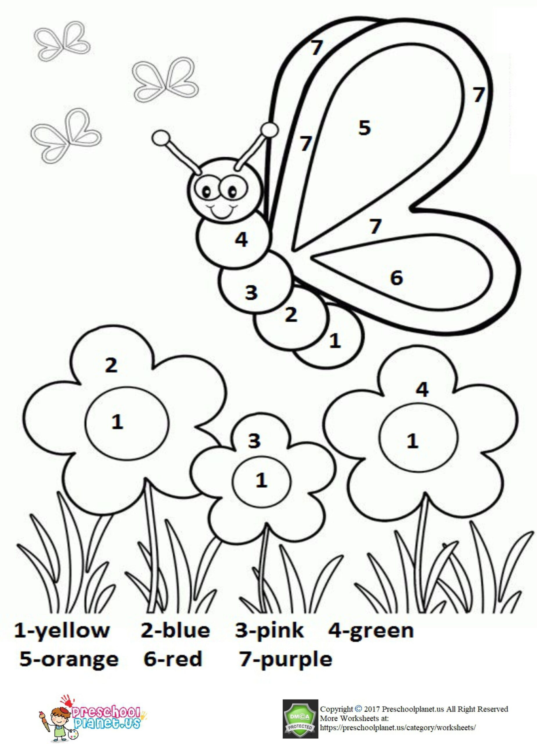 Worksheets : Colornumber Spring Worksheet For Kids
