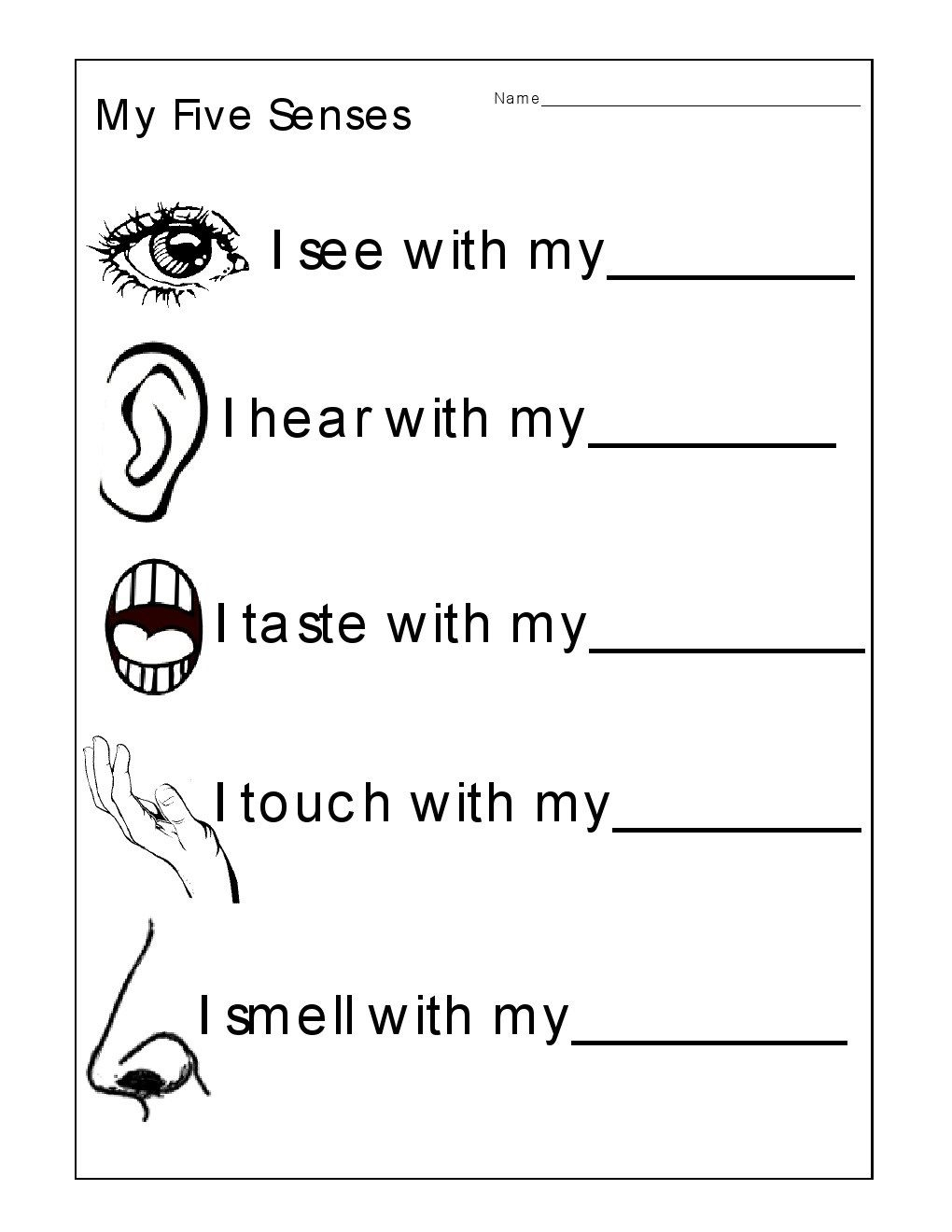 Worksheets For Kindergarten English | Senses Preschool