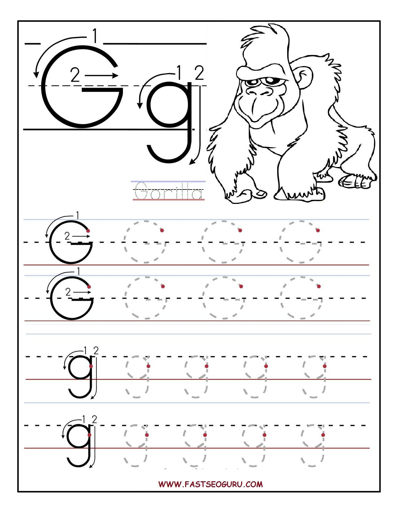 Worksheets For Preschoolers | Printable Letter G Tracing